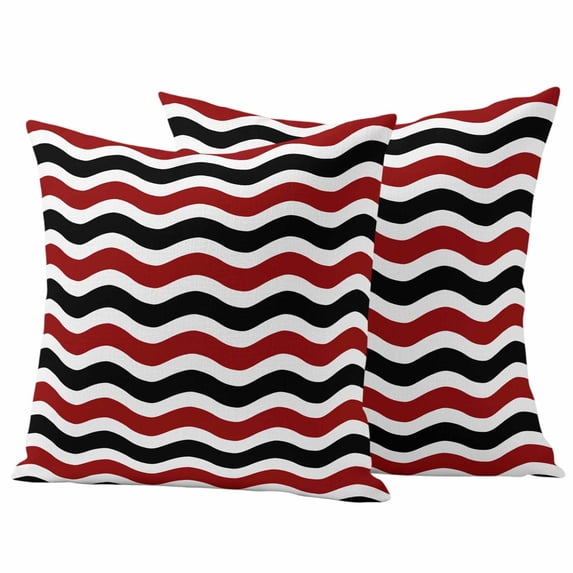 Red Black White Outdoor Waterproof Pillow Covers, Abstract Geometric Ocean Wave Stripe Decorative Square Throw Pillowcase Sofa Cushion Sham for Patio/Couch/Chair, 26"x26" 2 Pack