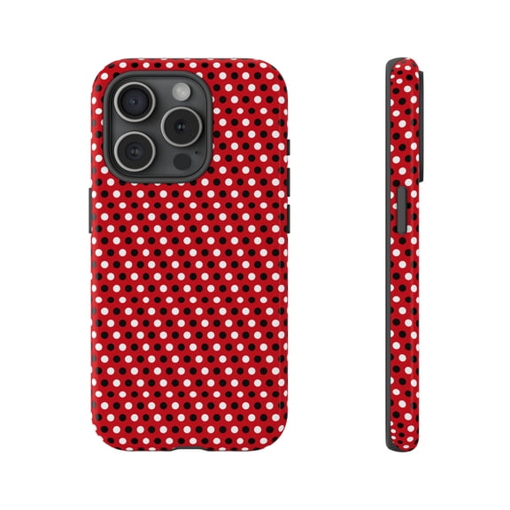 Red Black White Polka Dots iPhone 15 Case-Polka Dots iPhone Case-iPhone