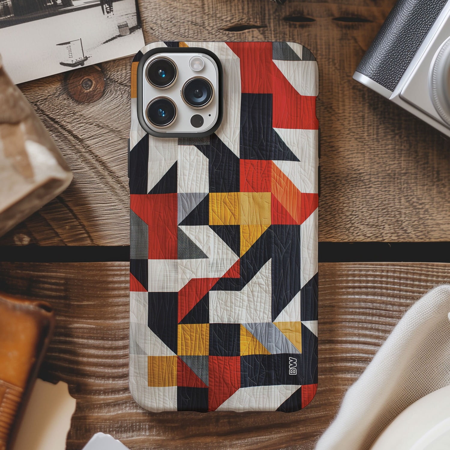Red, Black, White and Mustard Geometric Triangle Tough Phone Case for ...