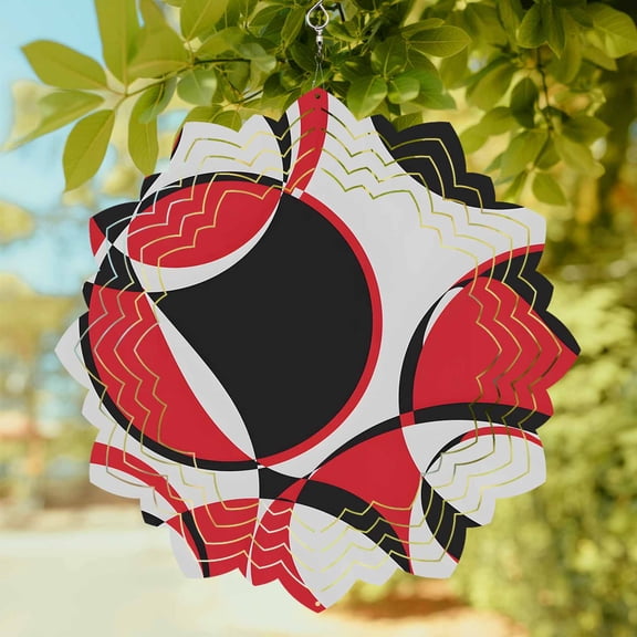 Red Black Wind Spinner for Garden Yard 8In, Abstract Grey Black Red Round Grey Texture 3D Stainless Steel Kinetic Hanging Wind Spinners Rustproof Outdoor Decor for Lawn Patio Home