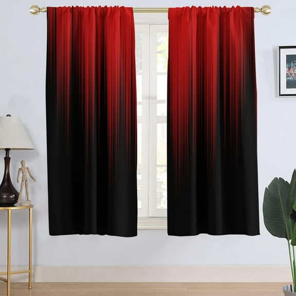 Red and Black Window Curtain Ombre Mens Gothic Goth Gradient Rod Pocket Thermal Insulated Blackout Living Room Bedroom Drapes Treatment 1 Pair Home Decor, 42" W x 63" L, Modern