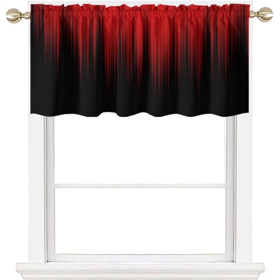 Red and Black Window Curtain Small Ombre Burgundy Boho Pattern Simple Gradient Design Fabric Living Room Bedroom Window Drape Treatment Valance, 52" W x 18" L, Modern