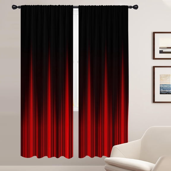 Red Black Window Curtains for Bedroom 42 x 84 Inch Rod Pocket Long Ombre Burgundy Stripe Boho Pattern Simple Gradient Design Living Room Treatment Set of 2 Curtain Panels Drapes Drapes