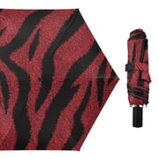 Red Black Zebras Skin All Weather Umbrella Triple Folding Parasol 6 Ribs UV Protection Portable