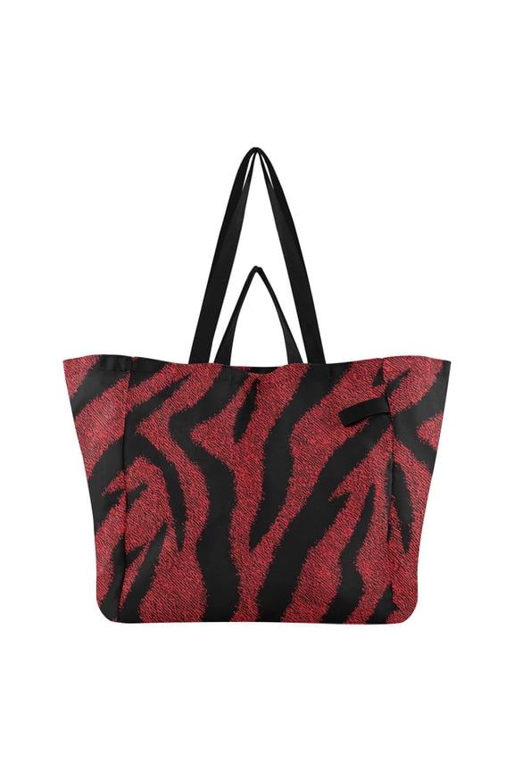 Red Black Zebras Skin Foldable Canvas Tote Bags Reusable Grocery Bags Laundry Bags Beach Bag 32L
