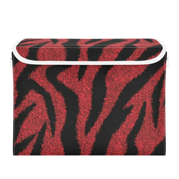 Red Black Zebras Skin Foldable Storage Bin with Lid and Handle Collapsible Storage Box 16.5 x 12.6 x 11.8 inches