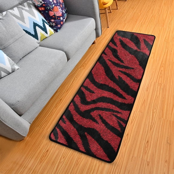 Red Black Zebras Skin Long Floor Mat Runner Rug Area Mat Noise Reduction Water Absorbent Non-Slip 72" x 24"