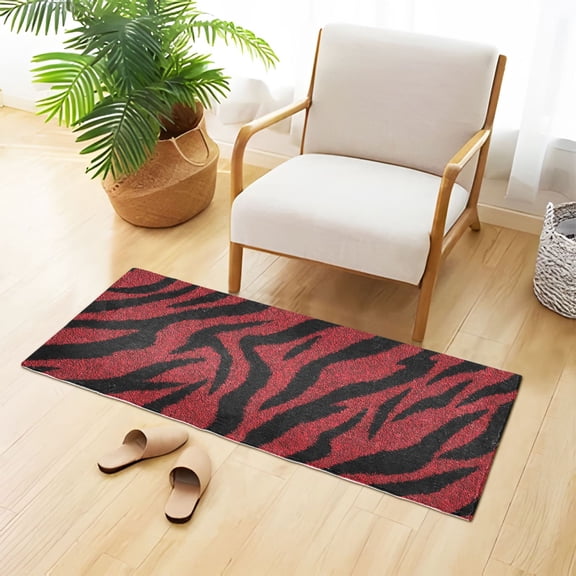Red Black Zebras Skin Plush Carpet Non Slip Runner Rug Absorbent Bath Mat 39" x 20"