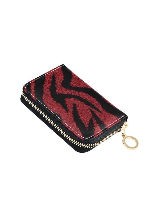 Red Black Zebras Skin Women's Credit Card Holder PU Leather Zipper Wallet RFID Blocking