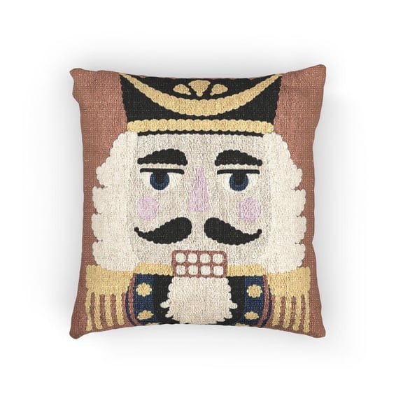 Red, Black and Gold Nutcracker Soldier Decorative Woven Pillow, Cotton-Polyester Shell, Holiday Accent