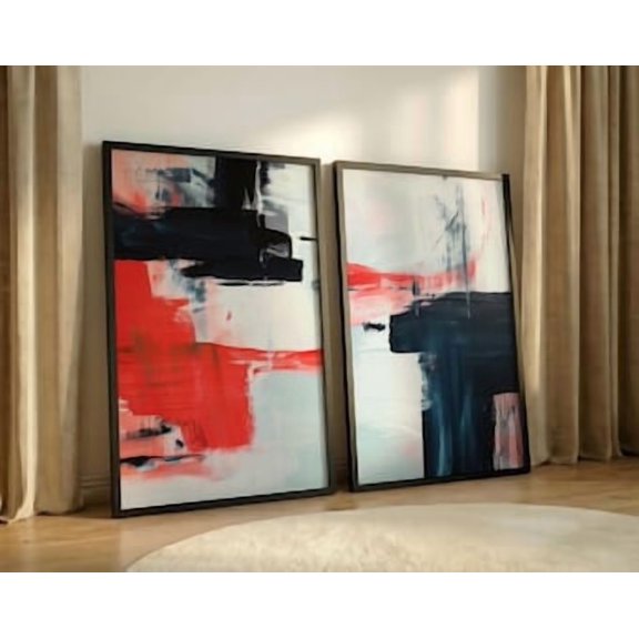 Red Black and White Wall Art, Bold Contemporary Living Room Art Print, High Contrast Geometric Decor Poster, Set 2, Poster Only