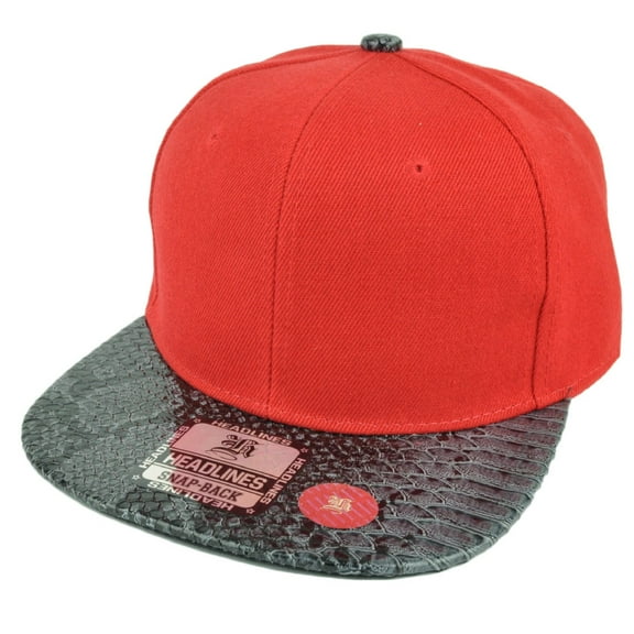 Red Blank Plain Solid Panel Faux Black Snake Skin Flat Visor Snapback Hat Cap