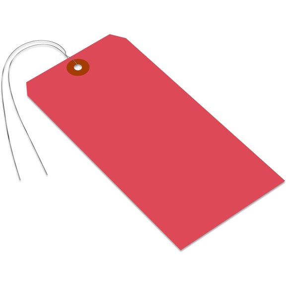 Red Blank Tags with Pre-Attached Wires - Pack of 100, Size-10, 13pt Thick Cardstock Tag, 3.625" x 7.25" Paper Hang Tags with Reinforced Fiber Patch, Made in USA