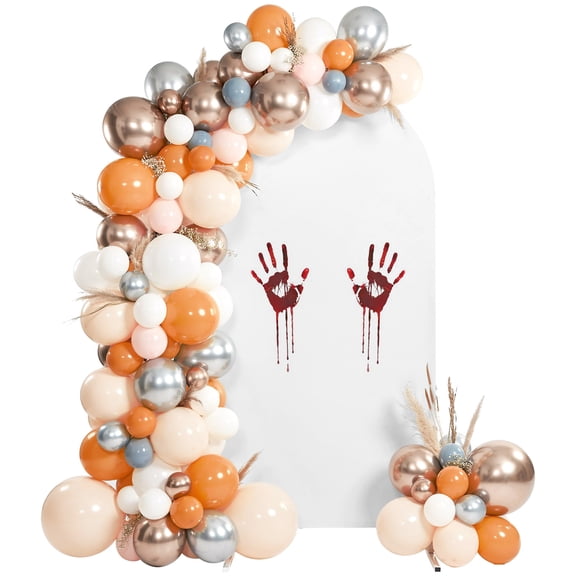 Red Blood Hand Print Arch Backdrop Cover 6 FT, Halloween Bloody Han Horror White Wedding Arch Cover Stretchy Backdrop Stands Covers for Birthday Party Ceremony Banquet Decor