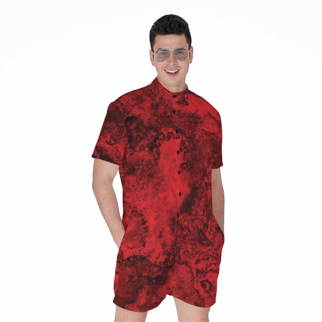 Red Blood Short Sleeve Men'S Rompers Casual Summer Jumpsuits Outfit