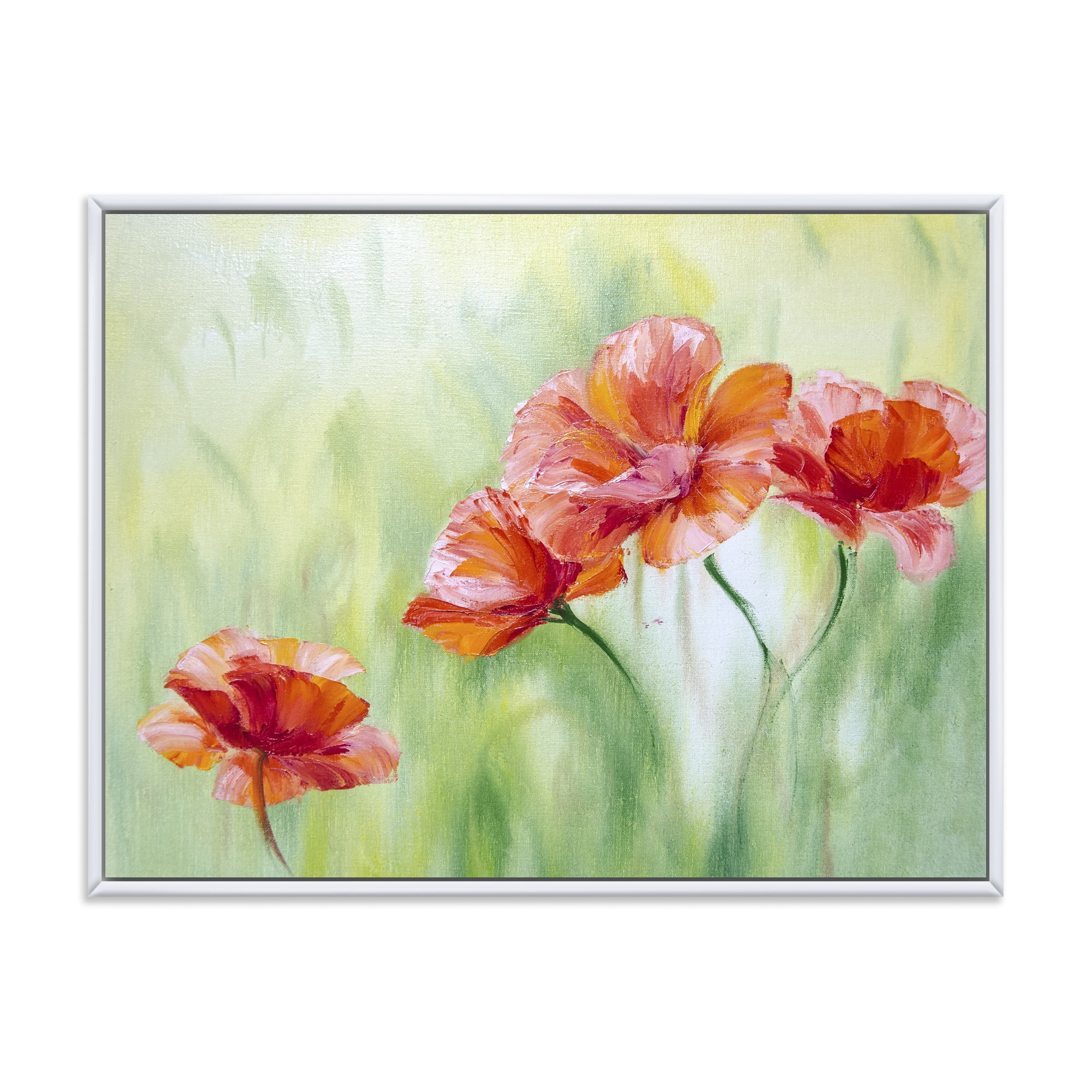Red Blossoming Poppies Over Wild Green I 32 in x 16 in Framed Painting Canvas Art Print, by Designart