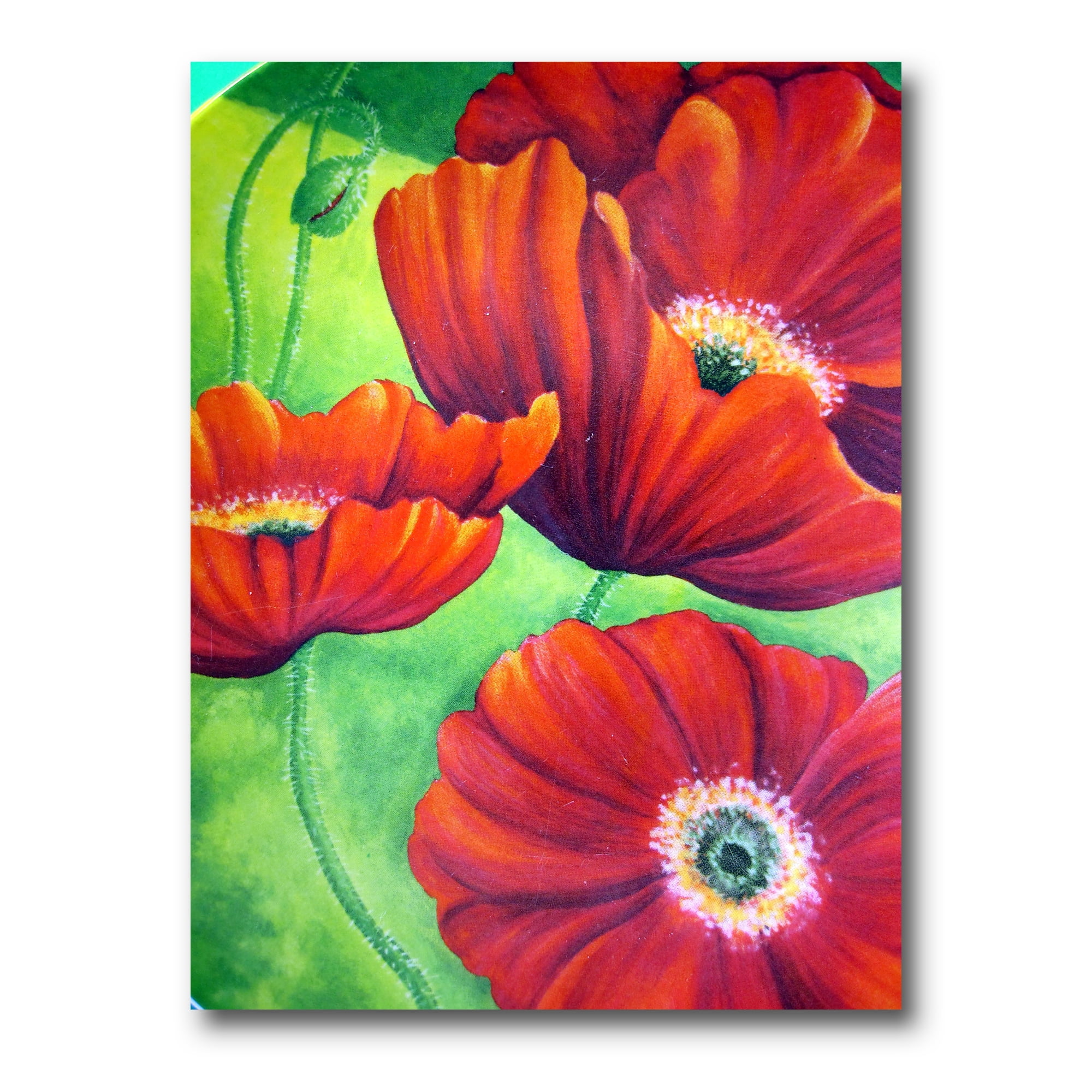 Red Blossoming Poppies Over Wild Green V 12 in x 8 in Painting Canvas Art Print, by Designart