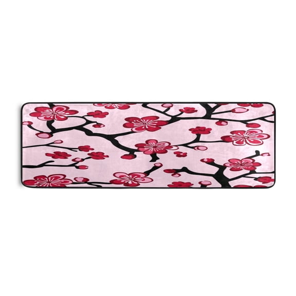 Red Blossoms 72x24" Runner Rug, Non-Slip Memory Foam Cushion, Anti-Crease for Hallways and Bedrooms