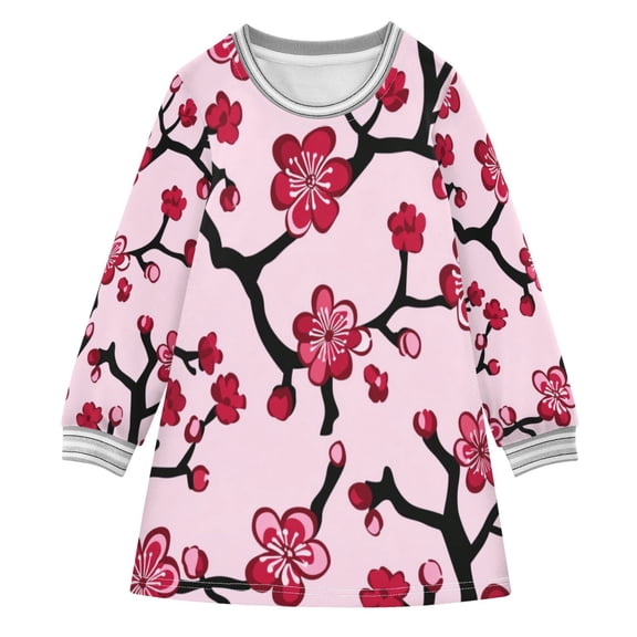 Red Blossoms Girls'long-sleeved dress Thickened A-dress Warm Dress Basic Shirt Party Dresses
