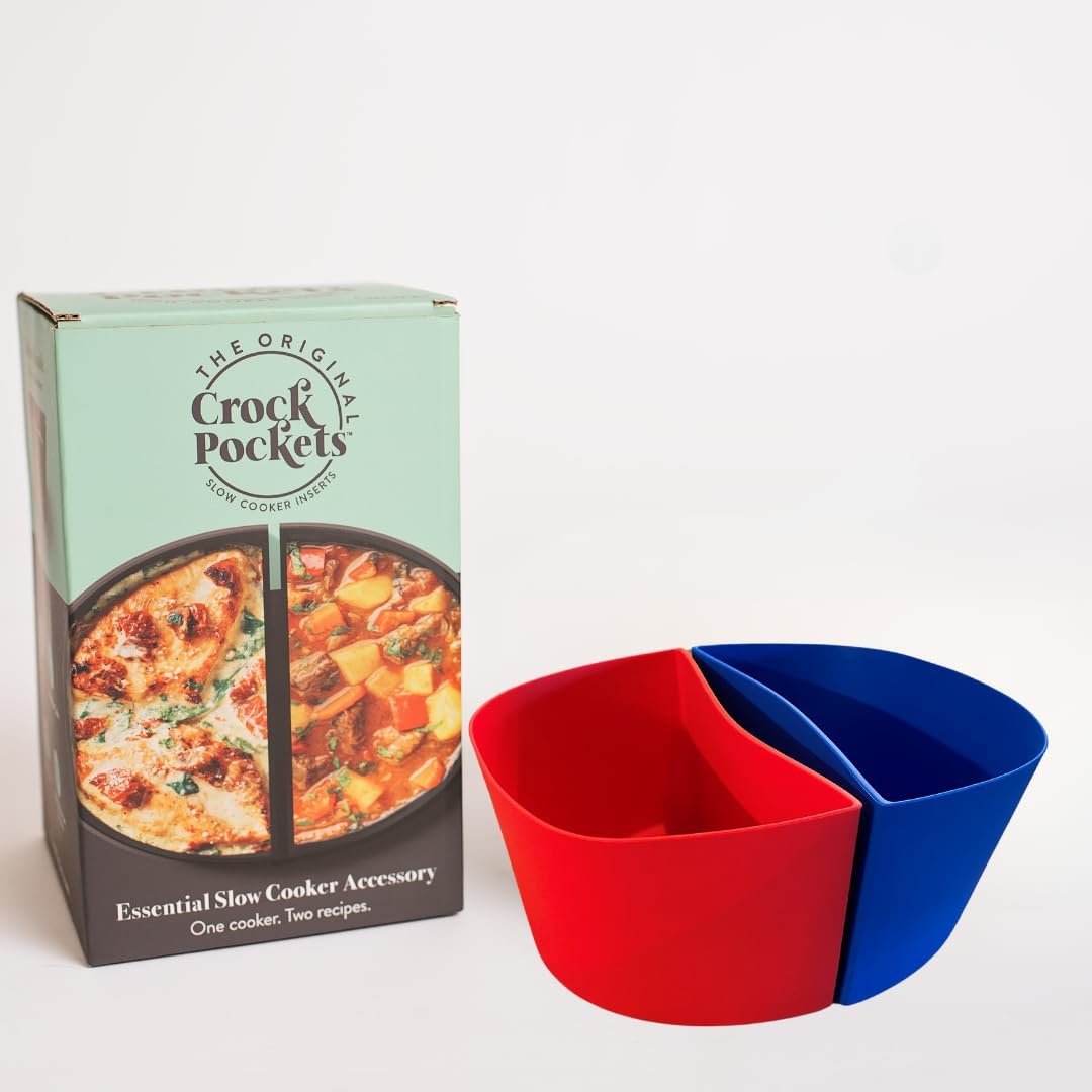 Red and Blue 6Quart Slow Cooker Liners 2 Pc. Dividers Set, Reusable Silicone Crock Pot Inserts