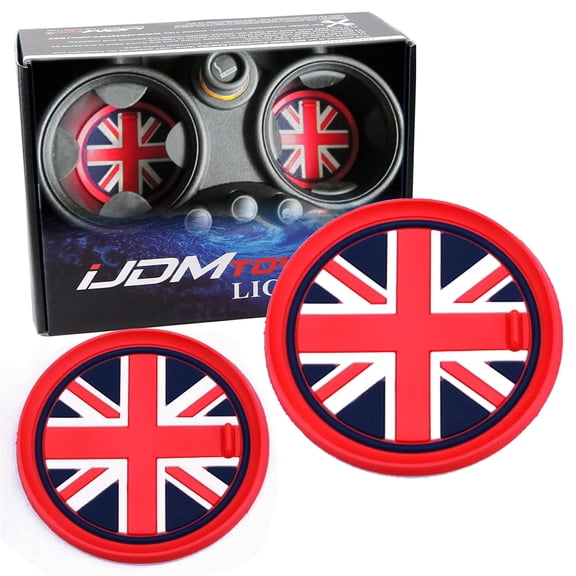 Red/Blue 73mm Union Jack UK Flag Style Silicone Insert Mats For Mini Cooper R55 R56 R57 R58 R59 Front Console Drink Holders