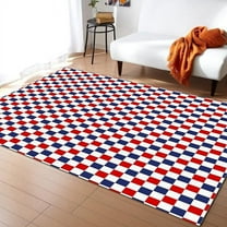 Red Blue Abstract Geometric Area Rug, Modern Minimalist Plaid Checkerboard Decorative Rug, Easy Clean Carpet With Anti-Slip Backing For Bedroom Living Room Dining Room Office 3 x 4ft