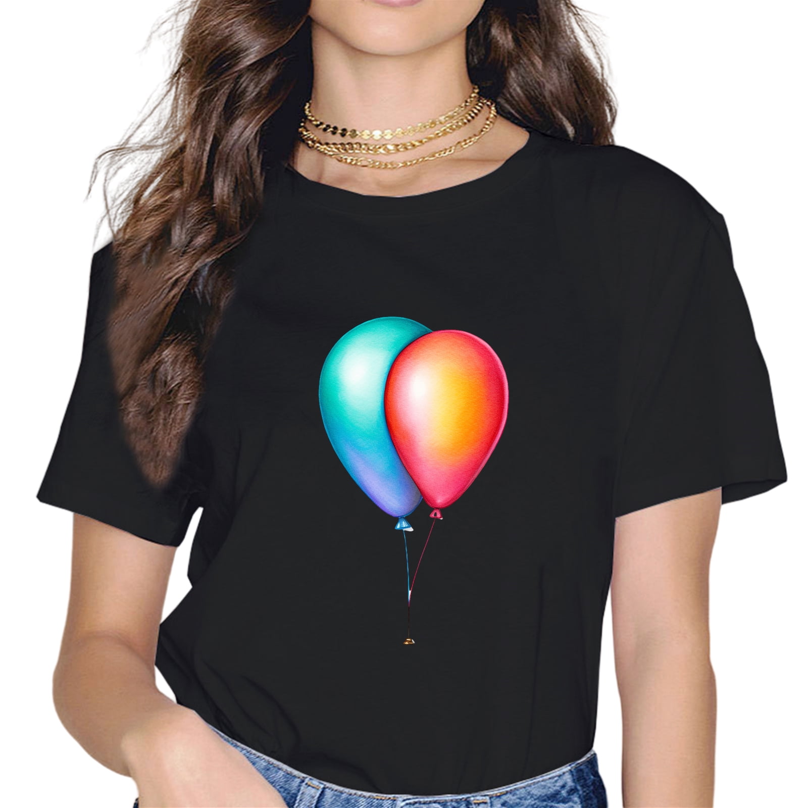 Red Blue Balloons T-Shirt Funny Balloon Birthday Women T-Shirt