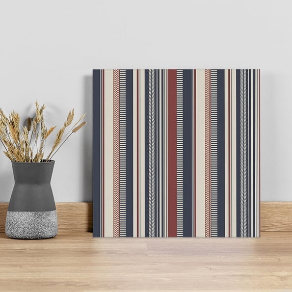 Red Blue Beige Wall Art Painting on Canvas, Boho Retro Colorful Abstract Striped Canvas Art Home Prints Wall Art Framed Modern Artwork for Living Room Bedroom Wall Decor 20x20in