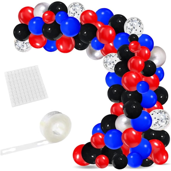 Red Blue Black Balloon Garland Arch Kit, Red Black Balloons Metallic Silver Balloons Blue Black Balloons for Spider Boy Man Robots Hero Birthday Graduation Party Decorations
