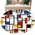 thumbnail image 1 of Red Blue Black Large Area Rugs for Bedroom Living Room, Soft Non Slip Carpet Bedside Rug, Geometric Yellow Abstract Middle Century Round Floor Cover Kitchen Accent Rug 7' for Dining Room/Office, 1 of 9
