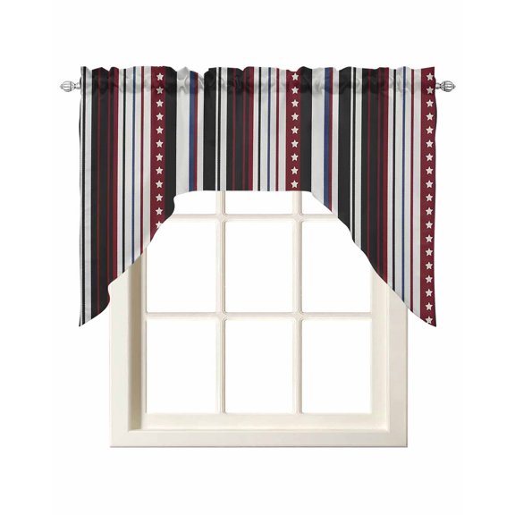 Red Blue Black Striped Swag Valances for Windows, Small Curtains Drapes, Modern Stripes Star Kitchen Window Curtains Over Sink Rod Pocket Window Treatment Valance for Bedroom/Bathroom 56"x36"