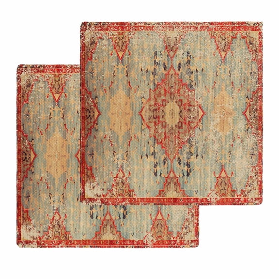 Red Blue Boho Kitchen Dish Towels for Drying Dishes Set of 2, Ehtnic Abstract Art Modern Geometric Waffle Weave Microfiber Hand Tea Bathroom Towels Quick Dry & Absorbent Towel 12x12