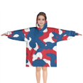 thumbnail image 1 of Red Blue Camo Bold Shapes Pattern Blanket Hoodies for Kids 6-13YR Oversize Wearable Blanket Hoodies for Boys Girls Teens, 1 of 7