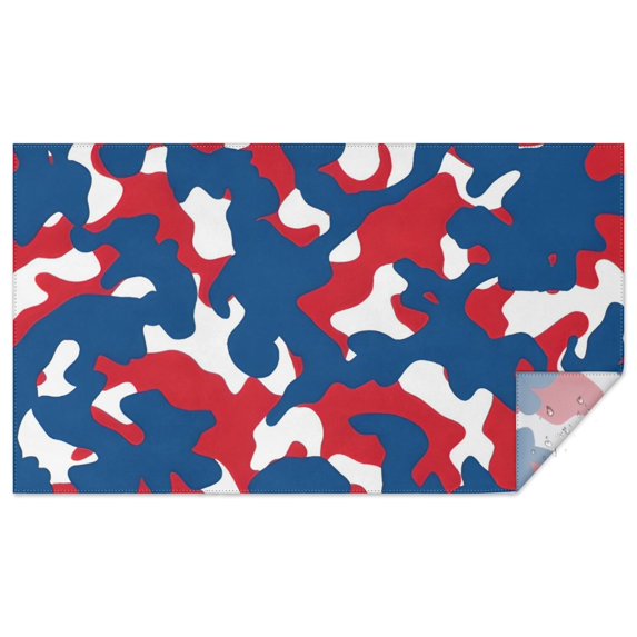 Red Blue Camo Bold Shapes Pattern Rectangle Tablecloth 60"x102",Waterproof Polyester Rectangle Table Cloth, Wipeable Spillproof Polyester Tablecloth for Dining, Camping, Indoor and Outdoor