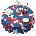thumbnail image 1 of Red Blue Camo Bold Shapes Pattern Round Tablecloth 60"x60",Wrinkle Wipeable Table Cloth for Kitchen Dining Room Picnic Patio Party, 1 of 6