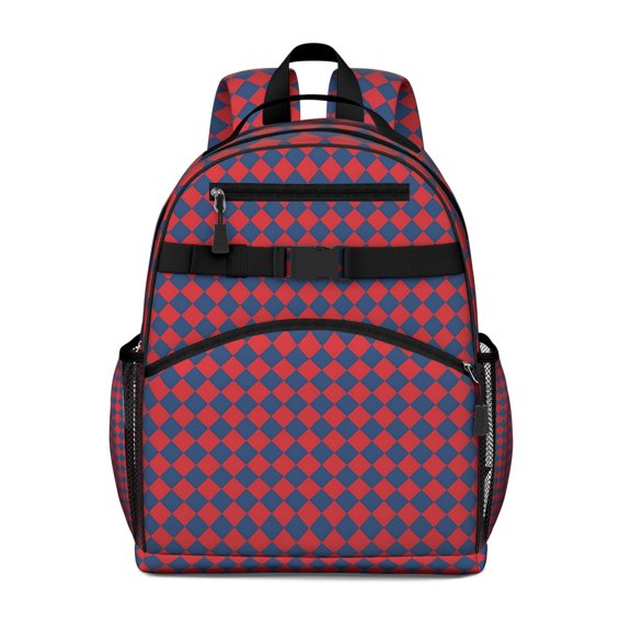 Red Blue Checkered Pattern Backpack for School,Cute School Bag,Schoolbag with Adjustable Shoulder Straps & Padded Back,15.25"x11.5"x5.25"