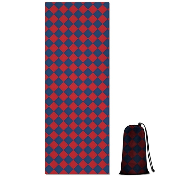Red Blue Checkered Pattern Hot Yoga Mat Towel Non Slip for Hot Yoga - Quick-Drying Yoga Mat Cover with 4 Corner Pockets with Travel Bag - Hot Yoga Towel Non Slip Grip Moisture Wicking Sweat 70"x26"