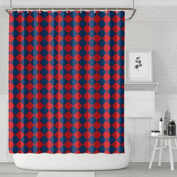 Red Blue Checkered Pattern Shower Curtain 84"x72" ,Bathroom Decorative Shower Curtains Set with 12 Hooks,Modern Waterproof Washable Shower Curtain