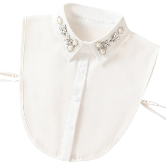 Red/Blue Christmas Fake Plaid Rhinestone Collar Detachable Collar Women's Stylish Half Shirt Blouse False Shirt with Rhinestones (White)