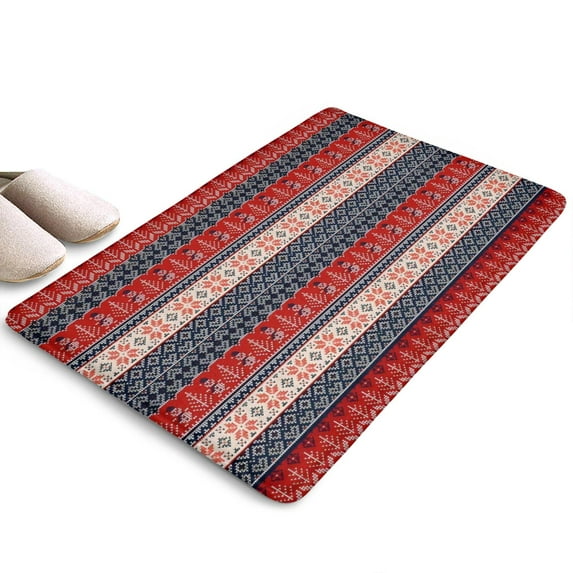 Red and Blue Christmas Knitted Flannel Non Slip Door Rugs,Washable Door Mats Indoor,Decorative Door Mats,Dirt-Resistant and Absorbent Doormat for Entrance,Bedroom,Kitchen,Bathroom,23.5"x16"