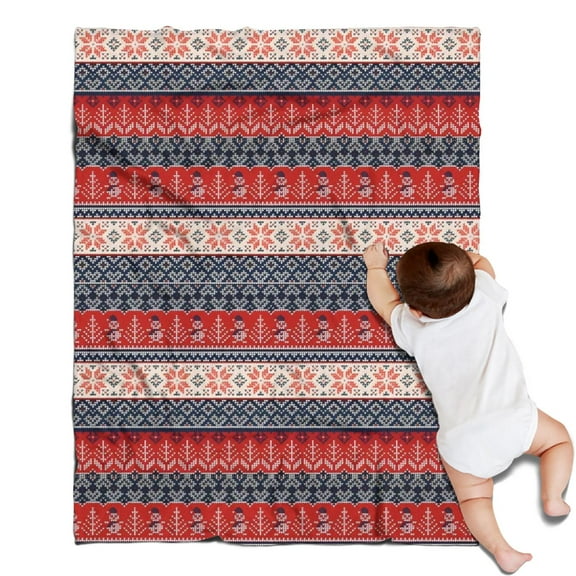 Red and Blue Christmas Knitted Pattern Blanket,Comfortable Soft Flannel Throw Blanket,All Season,Warm Lightweight Blankets for Sofa Bed Couch Living Room Chair,30"x40"