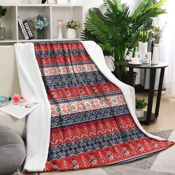 Red and Blue Christmas Knitted Pattern Blanket,Comfortable Soft Lamb Wool Throw Blanket,All Season,Warm Lightweight Blankets for Sofa Bed Couch Living Room Chair,40"x50"