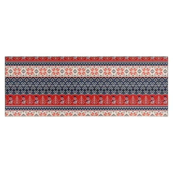 Red and Blue Christmas Knitted Pattern Kitchen Rug Mat,Kitchen Runner Rugs Non Skid Washable,Decorative Kitchen Floor Mats for Kitchen,Sink,Laundry,17"X47"
