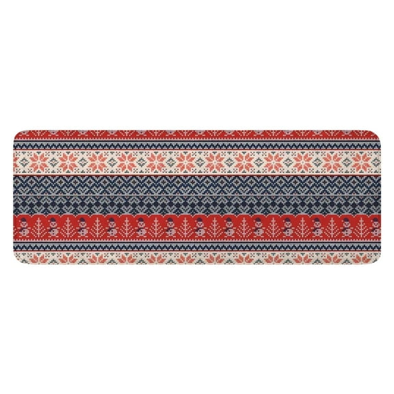 Red and Blue Christmas Knitted Pattern Kitchen Rug Mat,Kitchen Runner Rugs Non Skid Washable,Decorative Kitchen Floor Mats for Kitchen,Sink,Laundry,17"x47.2"