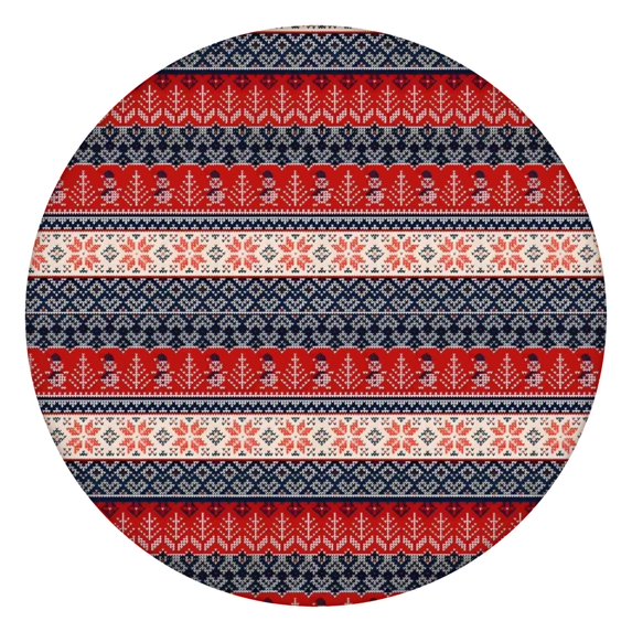 Red and Blue Christmas Knitted Pattern Round Fitted Tablecloth with Elastic Edge,Dining Table Cover Waterproof,Outdoor Round Tablecloth for Camping,Dining,Indoor and Outdoor