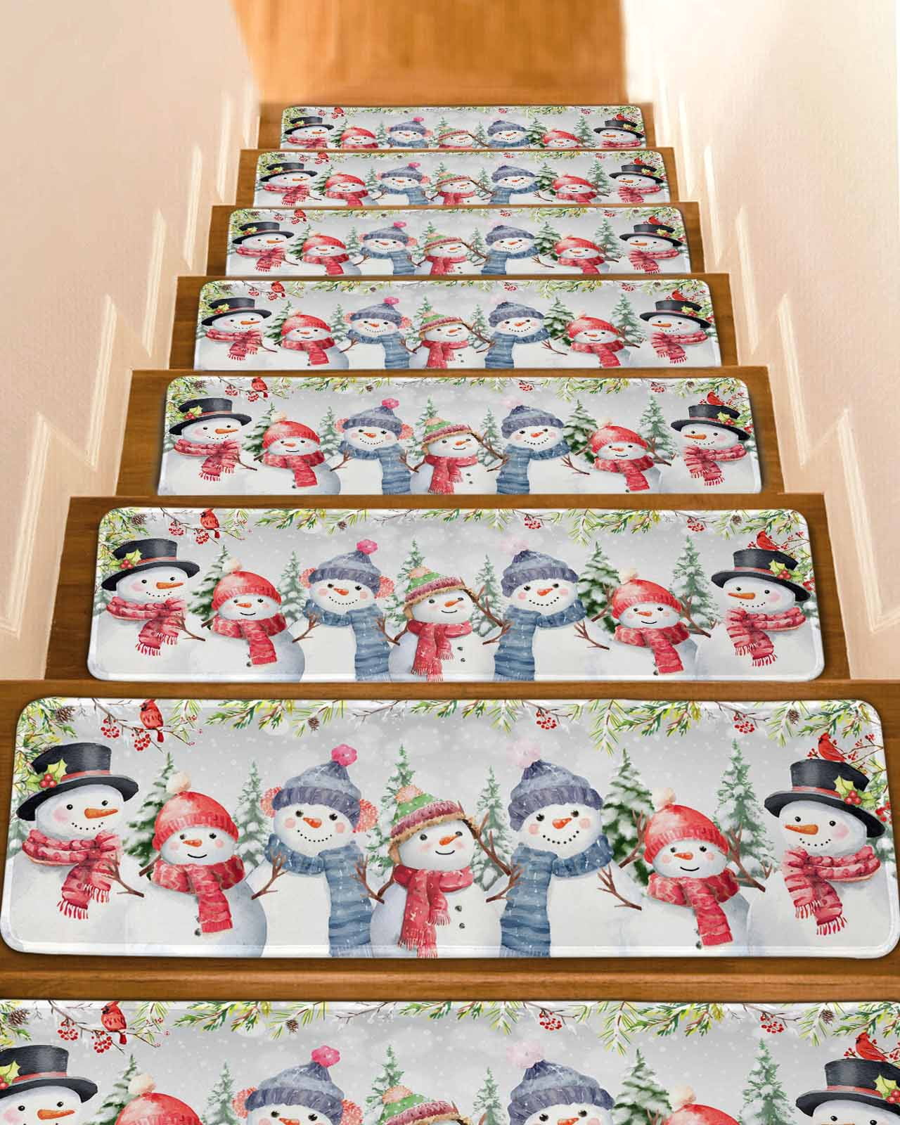 Red Blue Christmas Snowman Stair Treads for Wooden Steps Indoor Runner ...