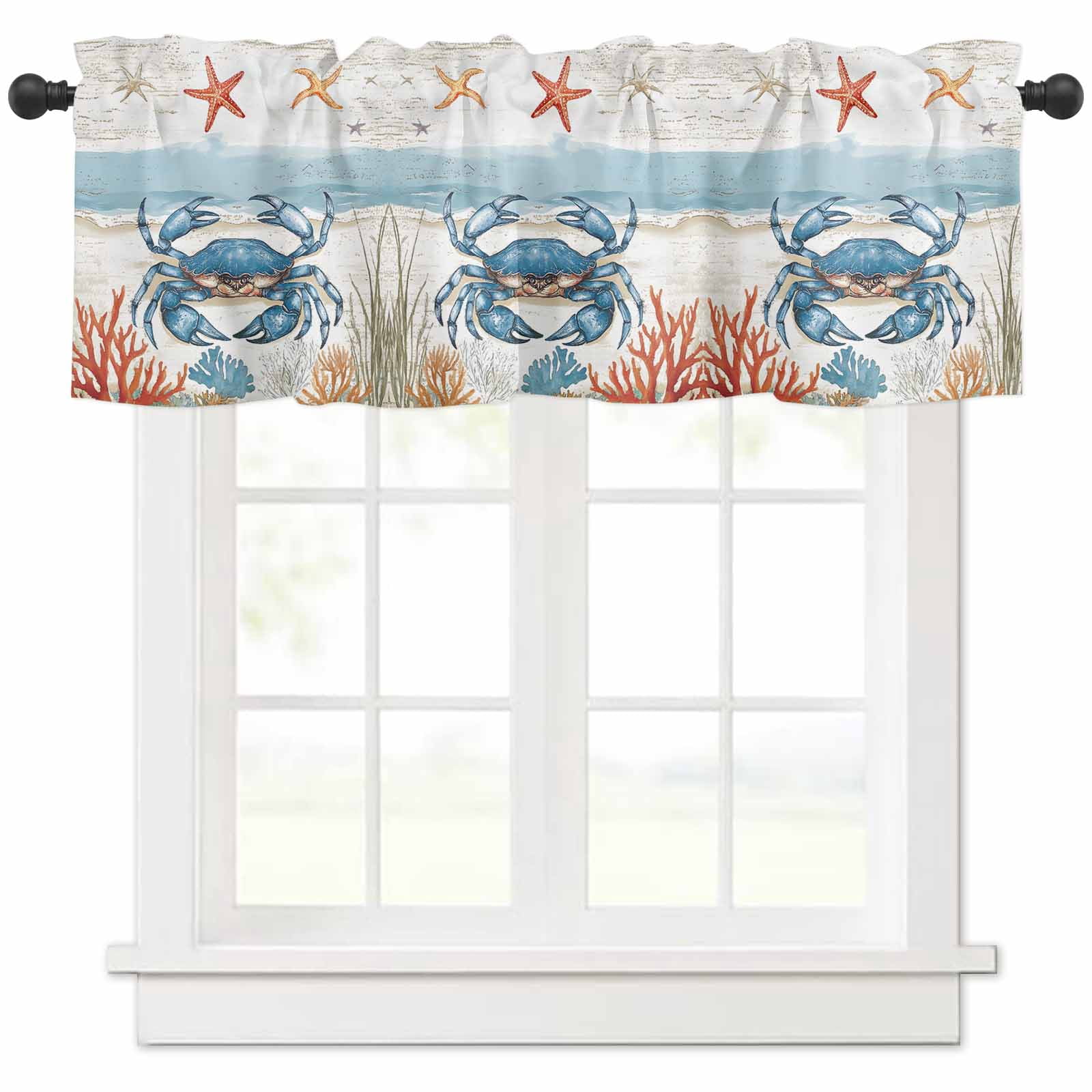 Red Blue Coastal Valances for Windows Farmhouse Kitchen Curtains ...