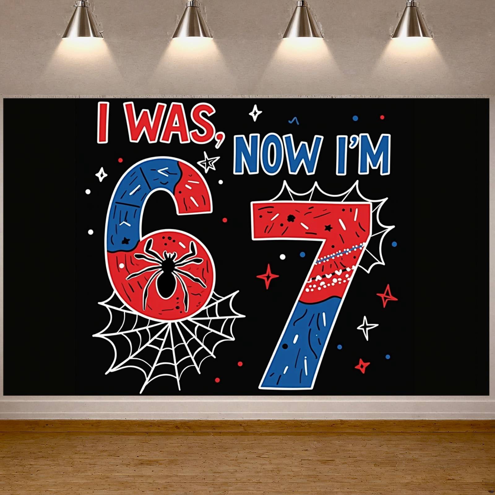 Red Blue Color 7th Birthday Banner Spider Pattern Birthday Backdrop ...