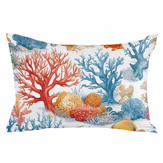 Red Blue Coral Coastal Throw Pillow Cover 20 x 36 Inch Decorative Pillow Cover Nautical Summer Beach Ocean Lumbar Pillowcase Seasonal Rectangle Cushion Case for Couch Sofa Bed Living Room