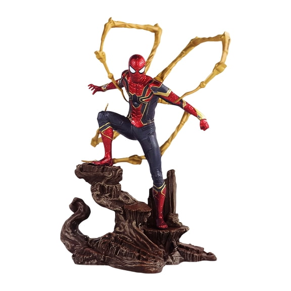 Red Blue Costume Desktop Ornament with Dynamic Raised Foot Pose - Realistic Action Figure for Home Office Shelves